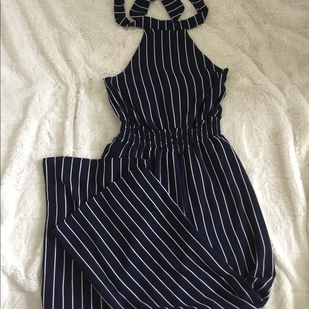 Primi navy/white stripe halter neck jumpsuit, size S.